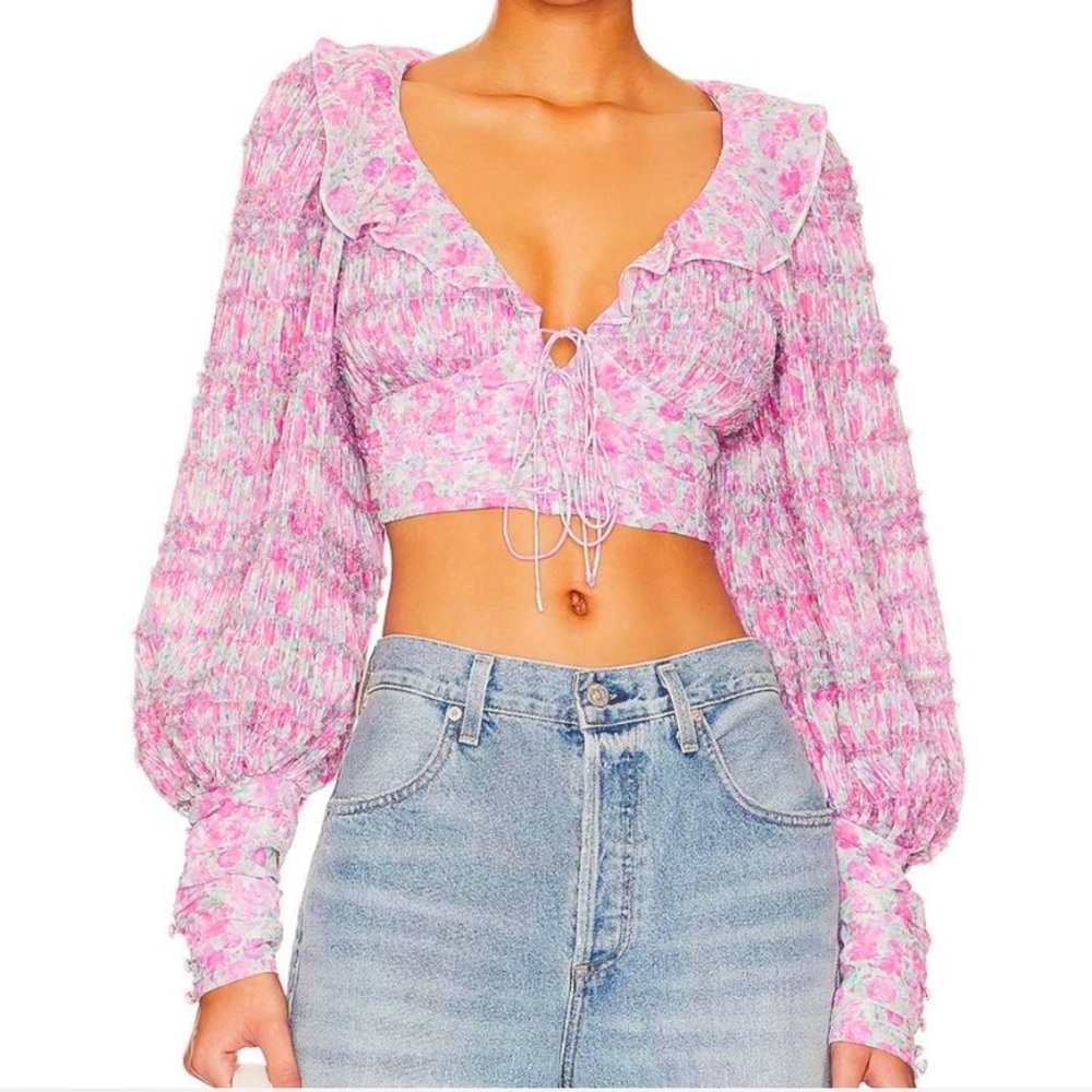 For Love & Lemons Saylor Pink Blouse Crop Top Size XS - NWT